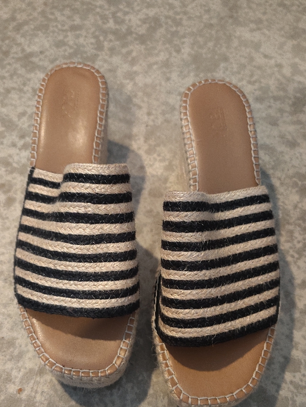 Striped Black and Cream Slide Mules - Women's